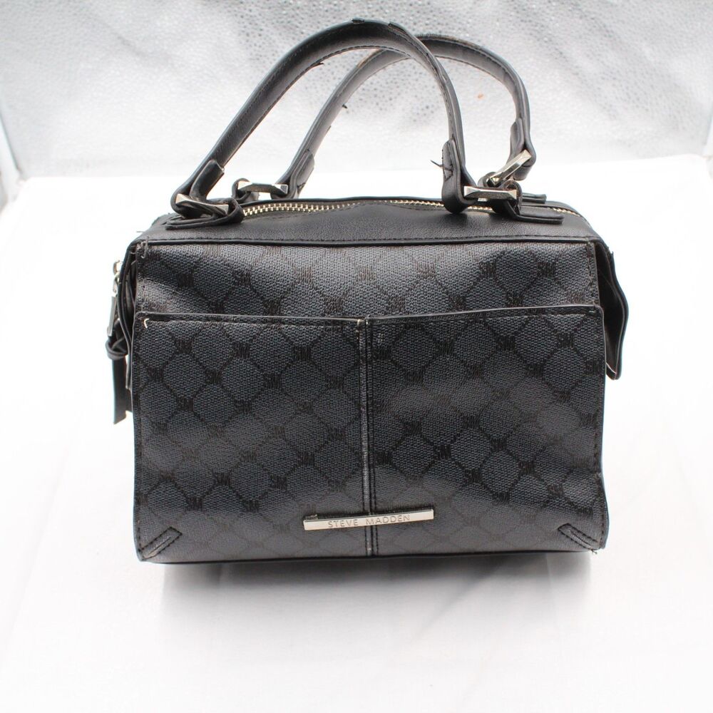 Steve Madden Black Monogram Logo Satchel Handbag - Top Handle Purse